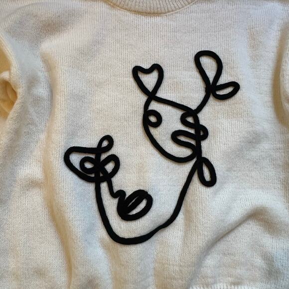 Shein white mock neck back Picasso design sweater SIZE S - Picture 3 of 4